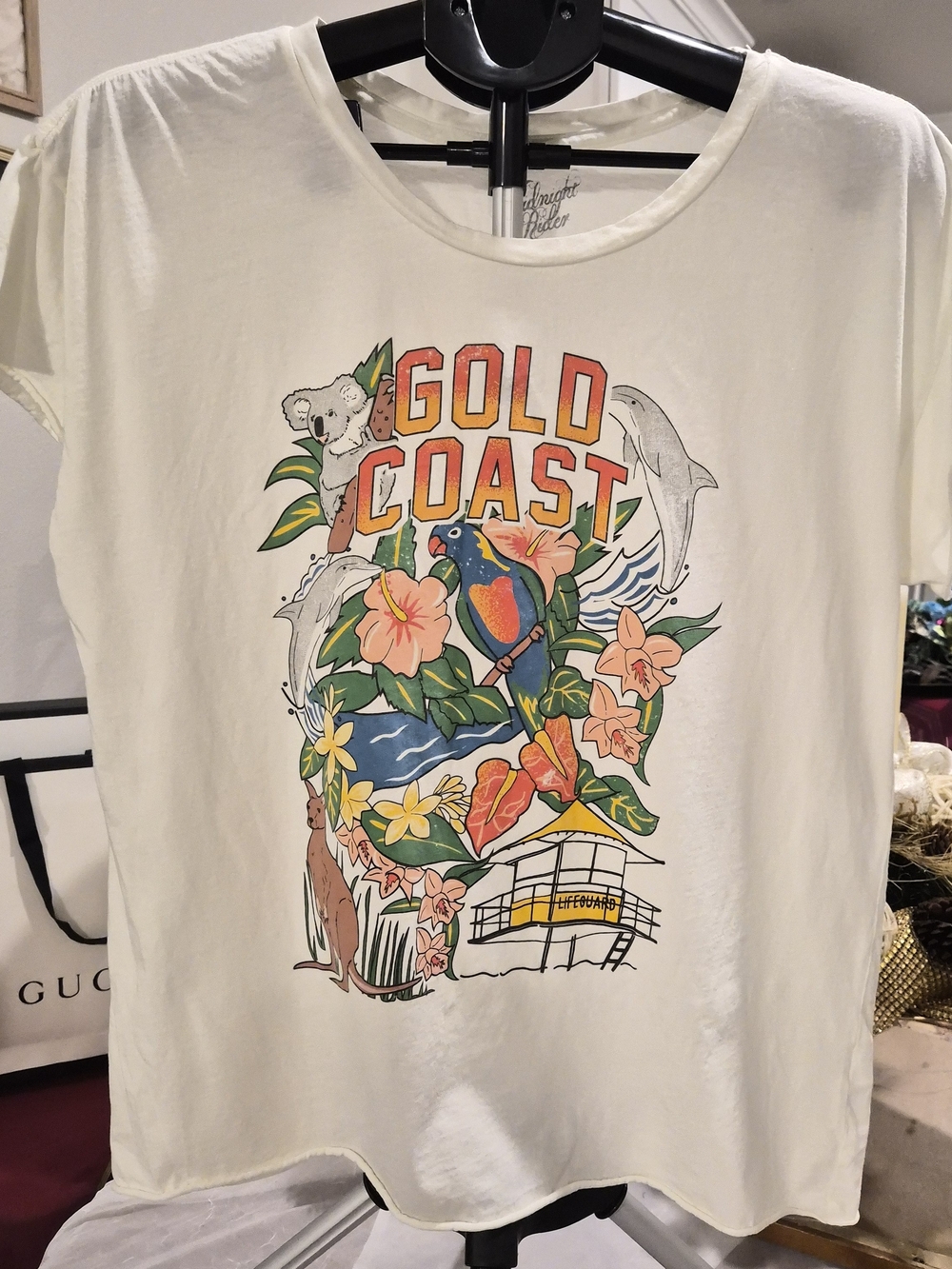 Midnight Rider x Anthropologie Gold Coast Graphic Tee, Cream, Size XL